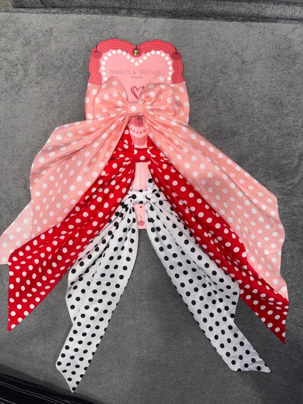 Polka Dot Bow Hair Clips Set of 3 - Pink, Red & White NWT